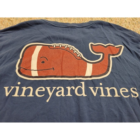 Vineyard Vines Shirt Mens Small Blue Football Whale Logo Pocket Tee Long Sleeve - Picture 16 of 16